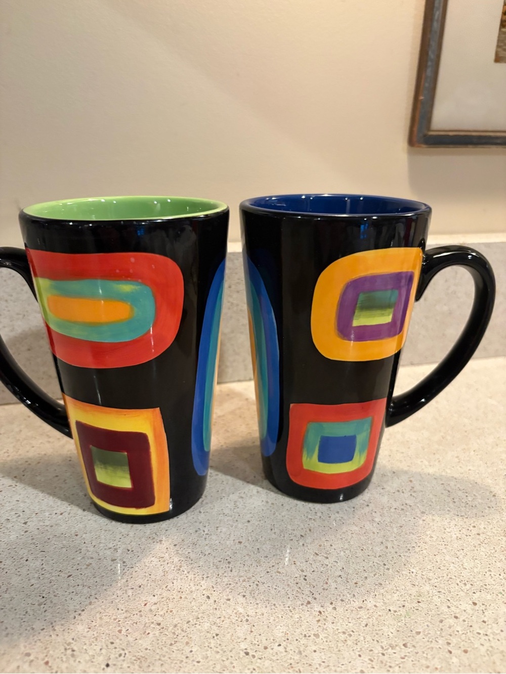 Naylor Designs Art Deco Hand Painted Coffee Mugs Geometric Multi 20oz Ceramic